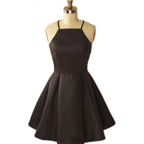Vintage Short Halter Satin Homecoming Dresses with Pockets A-Line Knee Length Graduation Dresses with Bowknot for Teens