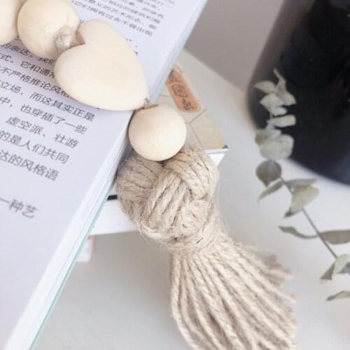 Creative Rustic Wood Bead Garland Farmhouse Country Decor Wall Decor Boho Decorations Knot Woven Tassel Wall Hanging