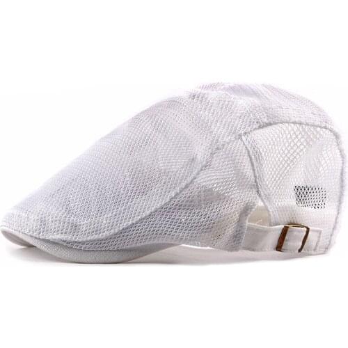 Summer Solid Color Mesh Newsboy Caps Men Flat Peaked Cap Women Painter Beret Hats 02