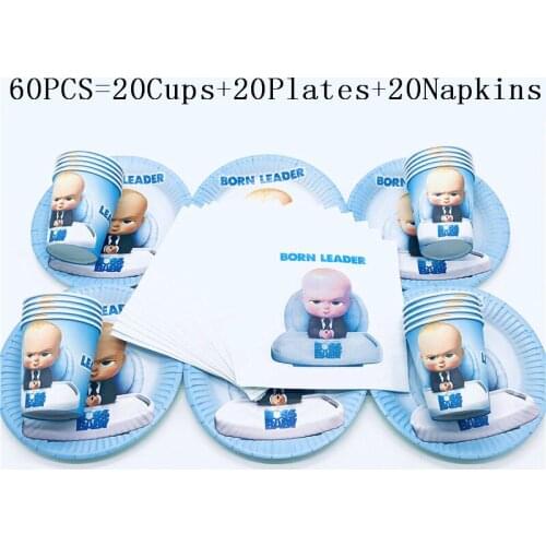 Hot Sale Baby Boss 40PCS/lot Family Party Disposable Tableware Boy Birthday Party Baby Shower Baby Boss Cup Plate Napkin Supply