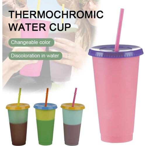 Reusable Plastic Water Bottle Temperature Personalized Color Changing Cold Cup Magic Tumbler With Straws Coffee Mugs Kitchen