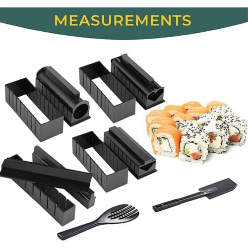 DIY Sushi Making Kit for Beginners Tutorials Step by Step, 10 PCS Set with 4 Sushi Rice Roll Mold Shapes Easy Fun Homecooking