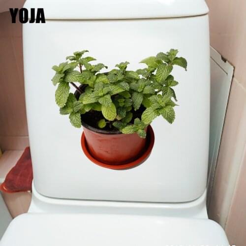 YOJA 22.8*20.4CM Green Leaf Plant Potted WC Toilet Sticker Home Room Wall Decor Decal T1-1120
