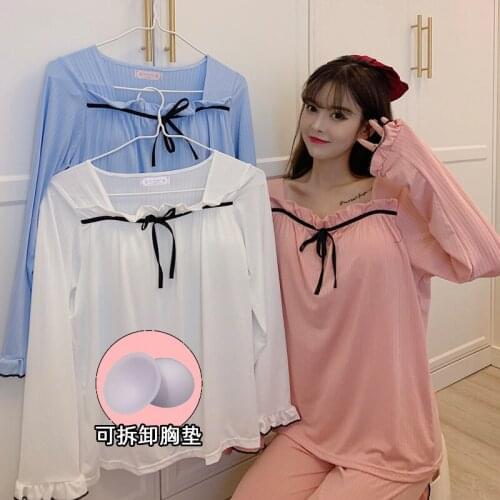 2021 New Autumn Sweet Princess Long Sleeve Pajama Sets for Women Korean Sleepwear Suit Pyjama Homewear Pijama Mujer Home Clothes