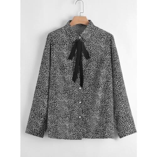 2021 new womens top and shirt long sleeve blouse fashion bow shirt womens lattice chiffon shirt blouse