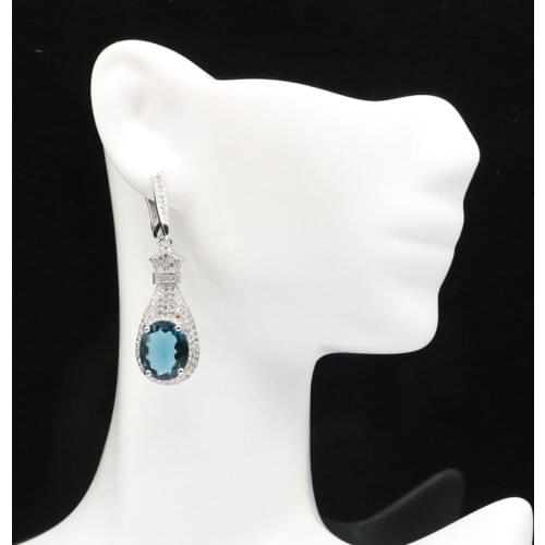 45x13mm Dazzling 8.9g Created Fire Rainbow Mystic Topaz Pink Morganite London Blue Topaz CZ 925 Sterling Silver Earrings