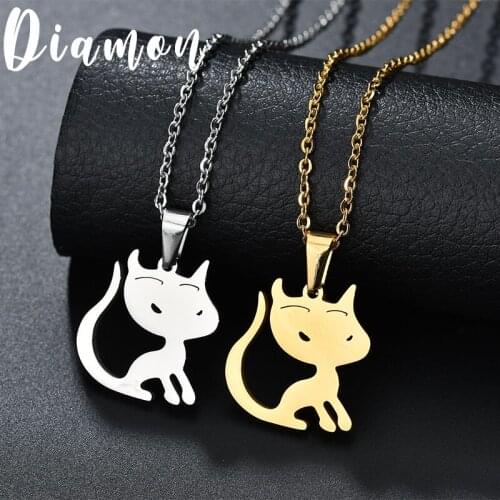 Diamon 2020 New Cute Pet Cat Creative Chocker Necklace Clavicle Chain Elegant Charm Pendant for Women Children Jewelry Gift