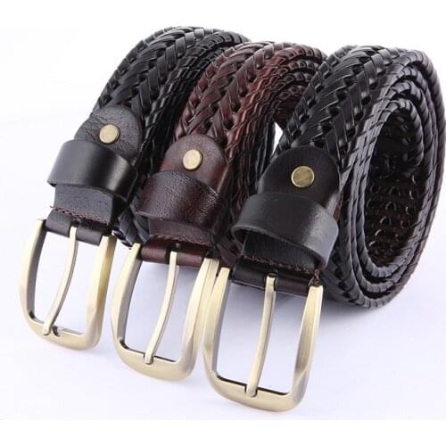 Retro Woven Leather Belt Buckle Belt Fashion Unisex Jeans Long Belt Womens Thin Belt NEW Belt Womens Automatic Metal