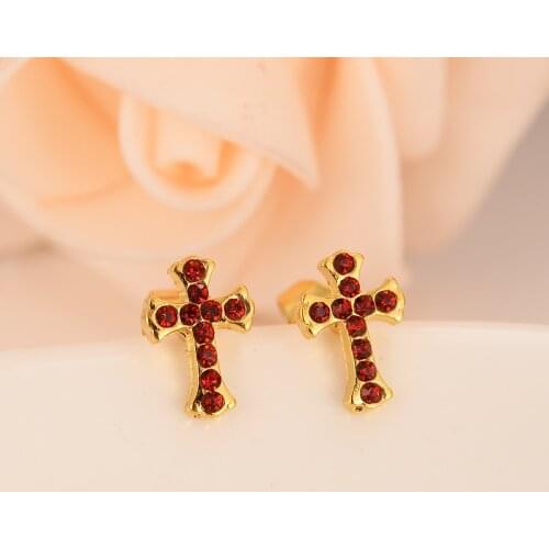 Luxury Lovely Kid Baby Little Girls Jewellery Security Safety CZ Princess cross Gold Color crystal earrings Jewelry gifts