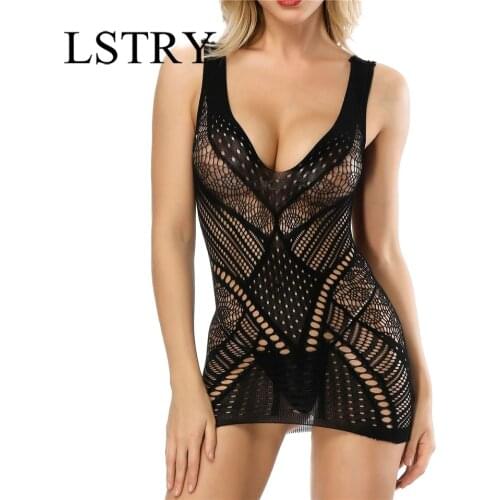 Lstry Sexy Women Exotic Dress Lstry Sexy Lingerie Sex Costumes Hollow Nightwear Intimates Half Slip Backless Underwear Fishnet