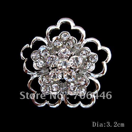 Silver Color Clear Rhinestone Crystal Small Flower Brooch Pin