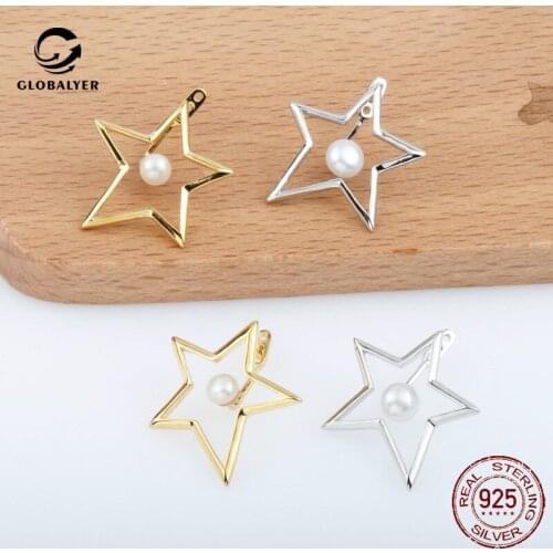 925 sterling silver hollow star earrings INS Fashion white fungus Net red natural freshwater pearl silver earrings 392