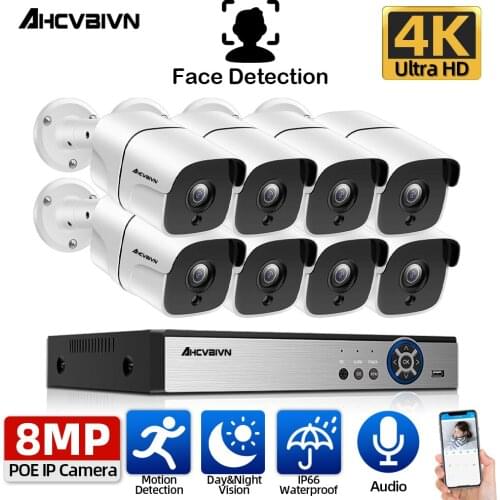 Face Record System 8ch POE NVR Kit CCTV IP POE Dome Camera Set 4ch Outdoor Waterproof 5MP Video Surveillance Camera System Kit
