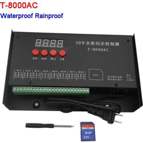 AC110 220V T-8000AC SD Card 8192 Pixels led Controller for WS2801 WS2811 LPD8806 waterproof Rainproof controller