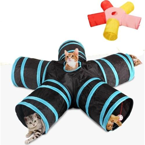 2 Pcs Cat Tunnel Tube 5 Way Collapsible Play Tent Interactive Toy Maze Cat House with Balls for Kitten Small Animal Wholesale X2