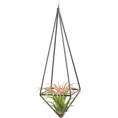 Modern Rustic Art Style Freestanding Hanging iron Tillandsia Air Plant Rack Holder Black 10.2 Inches Height Quadrilateral Pyrami