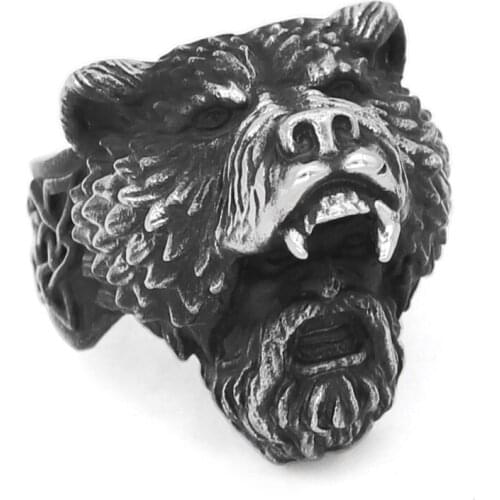Viking Stainless Steel Bear Worrior Amulet Ring