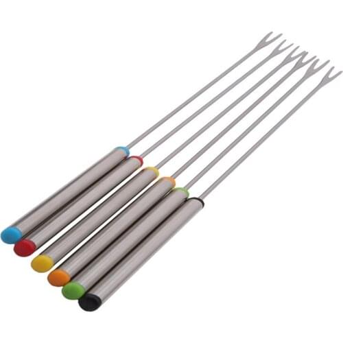 High Quality 6PCS/Set Stainless Steel Chocolate Fork Hot Pot Forks Cheese Fruit Dessert Fork Fondue Melting Skewer Kitchen Tools