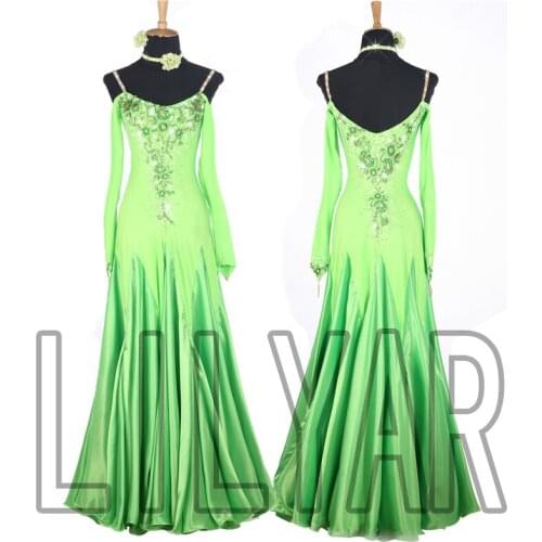 Ballroom dance skirt standard dress competition dress show dress customization new arrival adult children green