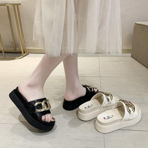 2021 New Summer Womens Fashion Slippers Women; Open-toed Slippers Light Wedge Buckle Flat Heel Womens Shoes