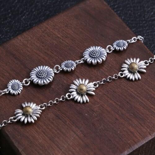 New S925 pure silver daisy ladies chrysanthemum bracelet fashion jewelry popular creative woman bracelet