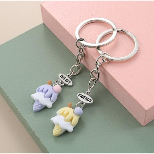 1set(2pcs) Lovely Best Friends Keychain Resin Key Ring Ice Cream Unicorn Butterfly Key Chain Friendship Gifts Handmade Jewelry