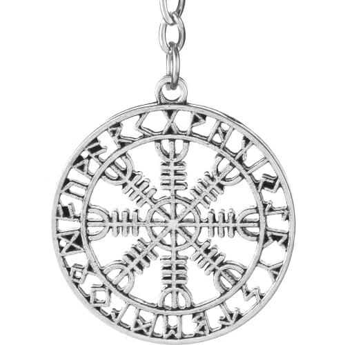 1pc Aegishjalmur Rune In Rune Circle Charm Keychain Friend Gift Norse Viking Ethnic Warrior Jewelry