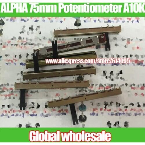 1pcs ALPHA 75mm Mixer Single joint Straight Slide Potentiometer A10K / Inner Handle 20MM With White Point