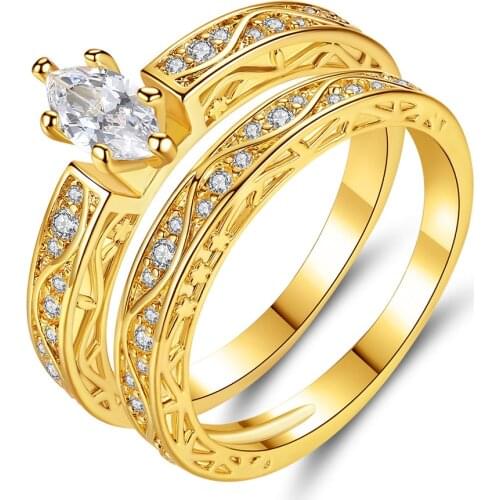 Beiver Luxury Female White Bridal Wedding Ring Set Fashion Gold Color Jewelry Promise CZ Stone Engagement Rings For Women