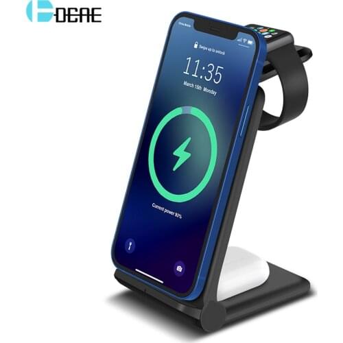 15W 3 in 1 Wireless Charger for iPhone 12 11 XS XR X 8 Apple Watch 6 5 4 3 2 Airpods Pro Fast Charging Stand For Samsung S20 S10