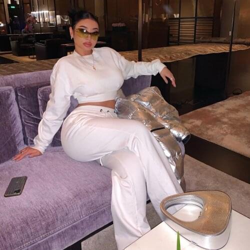 5 Colors Y2k Heavy Back Tie Round Neck Pullover Suit Sweater Flavor Horn Bag Hip Trousers