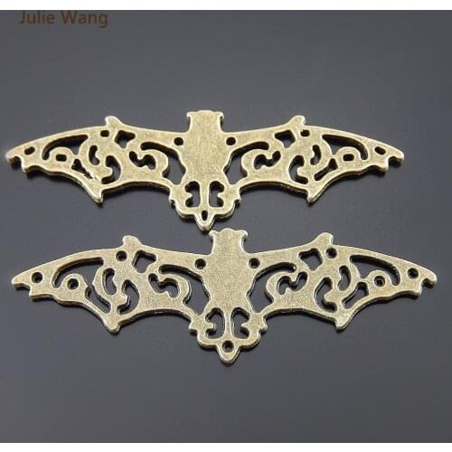 Julie Wang 10pcs Charms Alloy Antique Bronze Hollow Bat Connectors Pendant Handmade Hanging Crafts Jewelry Making Accessories