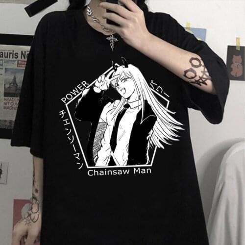 Anime Chainsaw Man T-Shirt Men Women Cotton T Shirt Anime Kawai Power Summer Clothes Tops Tees