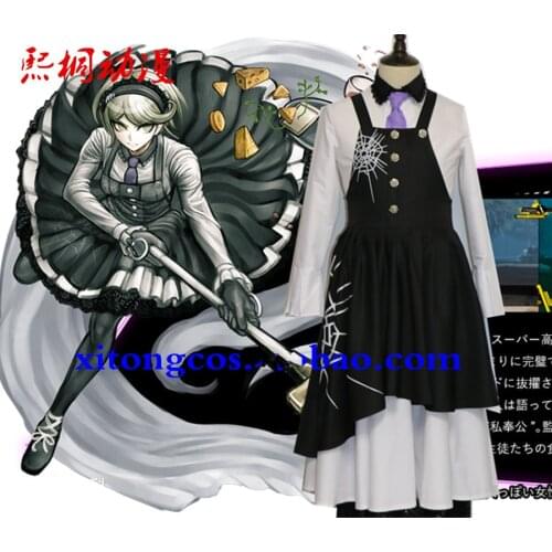Custom Size Danganronpa V3: Killing Harmony Cos Tojo Kirumi Cosplay Costume Woman Dresses Sets 4in1 Shirt+Dress+Tie+Headdress