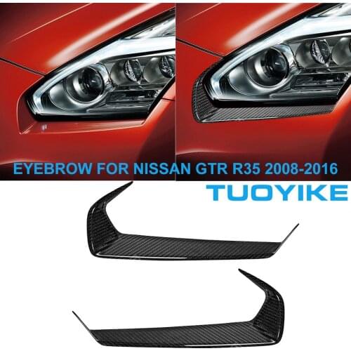 LHD RHD Car Styling Real Carbon Fiber Front Headlight Eyebrow Eyelids Cover Trim Sticker For Nissan GTR GT-R R35 2008-2016 2PCS