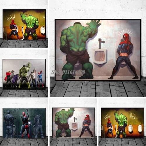 Marvel Avengers Super Hero Disney Toilet Canvas Paintings Funny Posters and Prints Wall Art Pictures for Living Room Home Decor