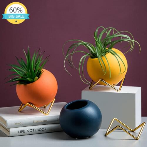 Metal Ceramic Modern Fashion Tabletop Nordic Vase Simple Cute Creative Flower Pot Small Vaso Decorativo Room Decoration AH50VS
