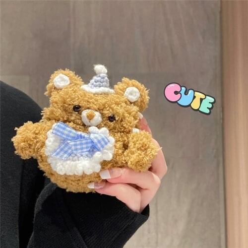 Cute gray hamster plush doll for Apple Airpods 2 fun fluffy cartoon earphone case charging case Airpod silicone case