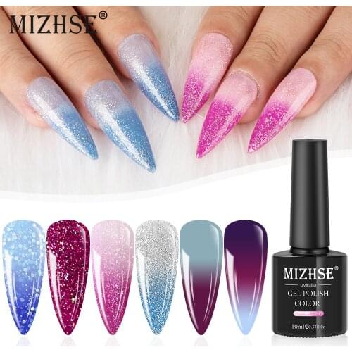 MIZHSE Gel Nail Polish 10ml Temperature Change Color Changing UV Gel Polish Sequins Soak Off Nail Art Varnish Gel Polish