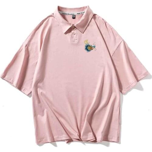 Mens Polo Shirts with Short Sleeve Fashion Lapel Male Top Dragon Print T Shirt for Men Solid Color Polo Top Graphic Short Sleeve