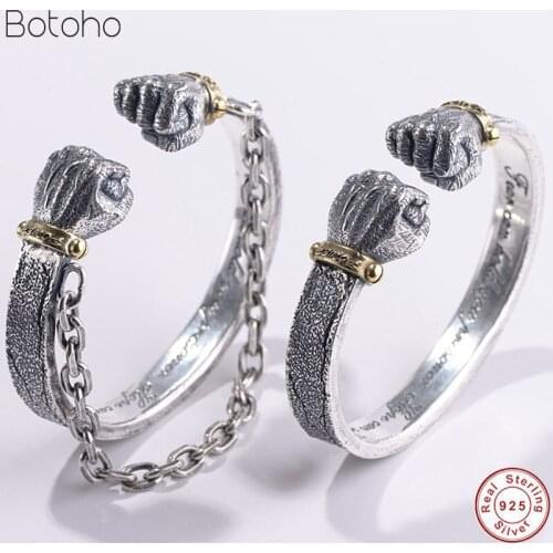 Mens Bangle 100% Real 925 sterling silver colour Creative Fist Bracelet Men Bangle Male Christmas fine jewelry Double boxing