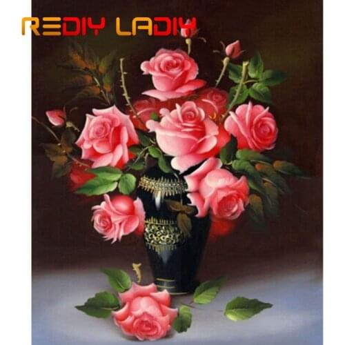 DIY Beaded Embroidery Kits Red Roses with Vase Needlework High Quality Beads Partial Crystal Beaded Cross Stitch Hobby & Crafts