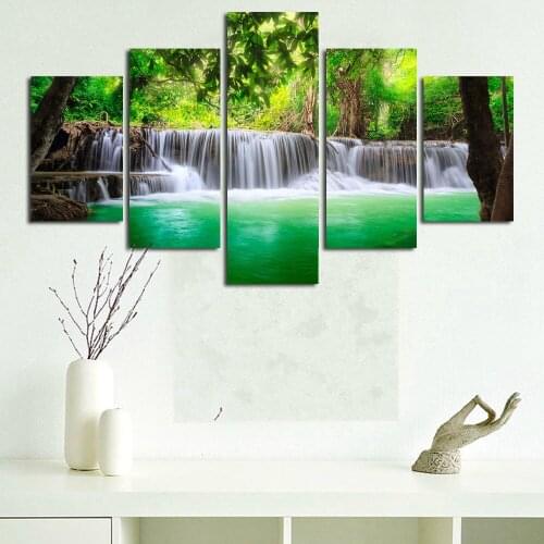 Wall Art Canvas 5 Piece Prints Waterfall Landscap Poster Modular Pictures Modern Home Decor Living Room Decoration Paintings