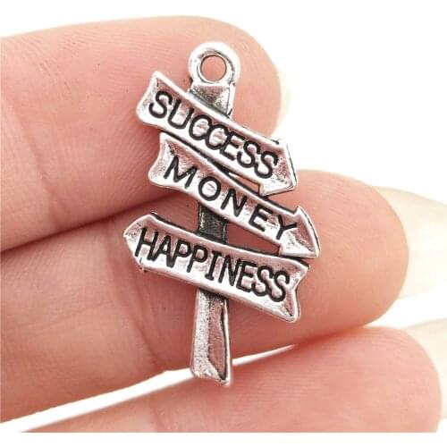 BULK 30pcs Lots Nickle Free Alloy Road Sign Success Money Happiness Charms Antique Tone DIY Metal Craft 15*21mm 1.6g