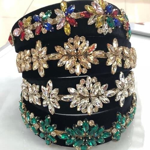 Barqoue Big Rhinestone Flower Hairband Glass Sonte Headband for Women Girls Hair Accessories