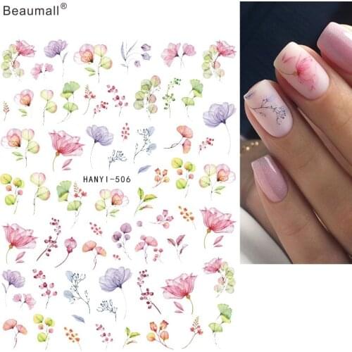 Clear Flowers Vintage Roses Nails Art Manicure Back Glue Decal Decorations Design Nail Sticker For Nails Tips Beauty