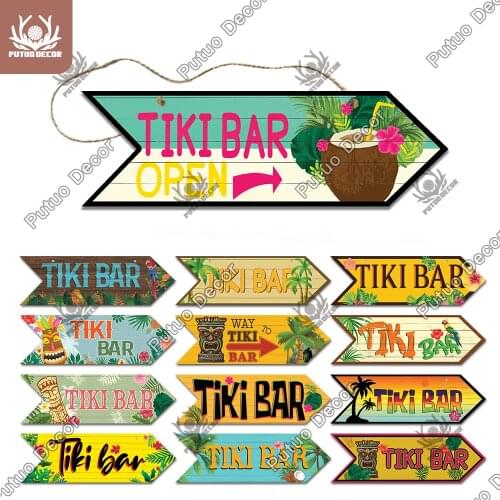 Putuo Decor Tiki Bar Arrow Wood Sign Wooden Plaque Hanging Plaque for Bar Pub Wall Decoration Indicator Hanging Irregular Sign