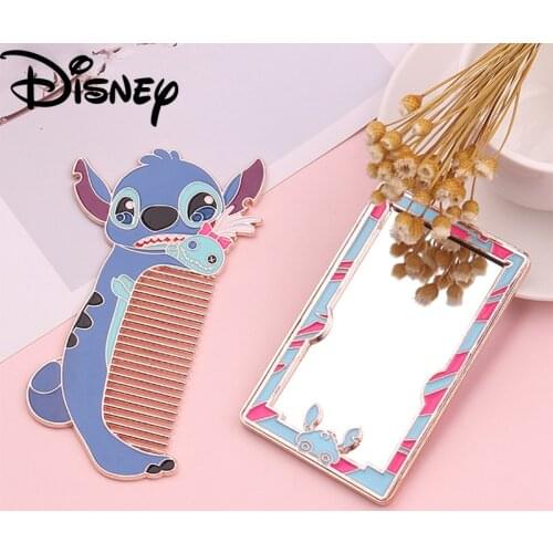Disney Stitch Mirror Hair Comb Stitch Doll Cartoon Anime Character Comb Makeup Mirror Portable Mirror Hair Comb Birthday Gifts
