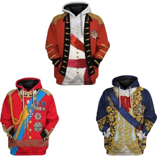 Medieval Hoodie Retro Sweatshirts, George Washington/Napoleon/Alexander Hamilton 3D Print Sweatshirt Hoodies