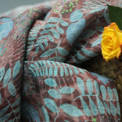 High quality ramie tissu Beautiful Digital leaf printing patchwork customized robe dress cheongsam fabric